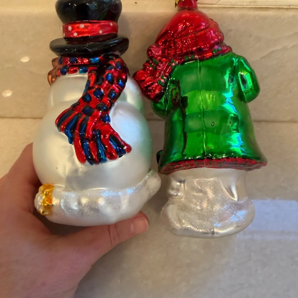 Set of 2 Frosty the  Snowman Holiday glass ornaments